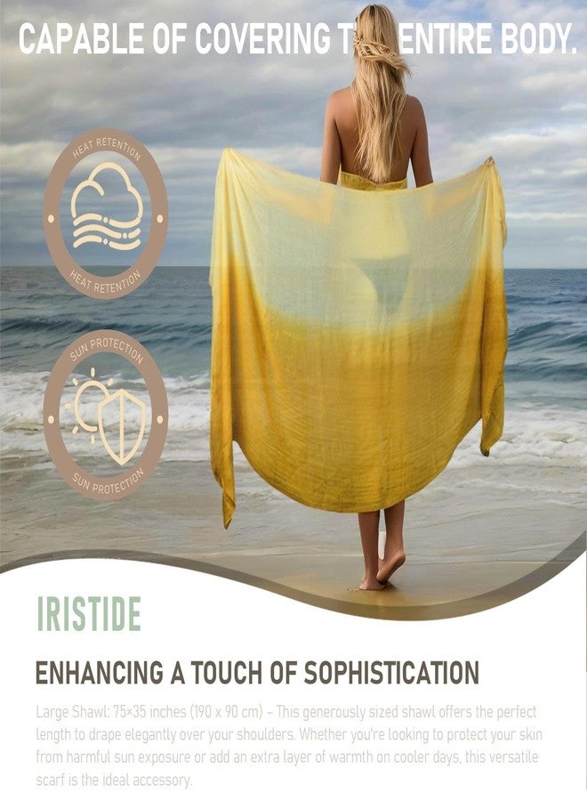 Iristide Two-tone Linen Scarf for Women Lightweight Summer Wrap Cotton Shawl Beach Travel Pashmina Gauze 75"×35",Light Purple/Dark Purple - Image 4